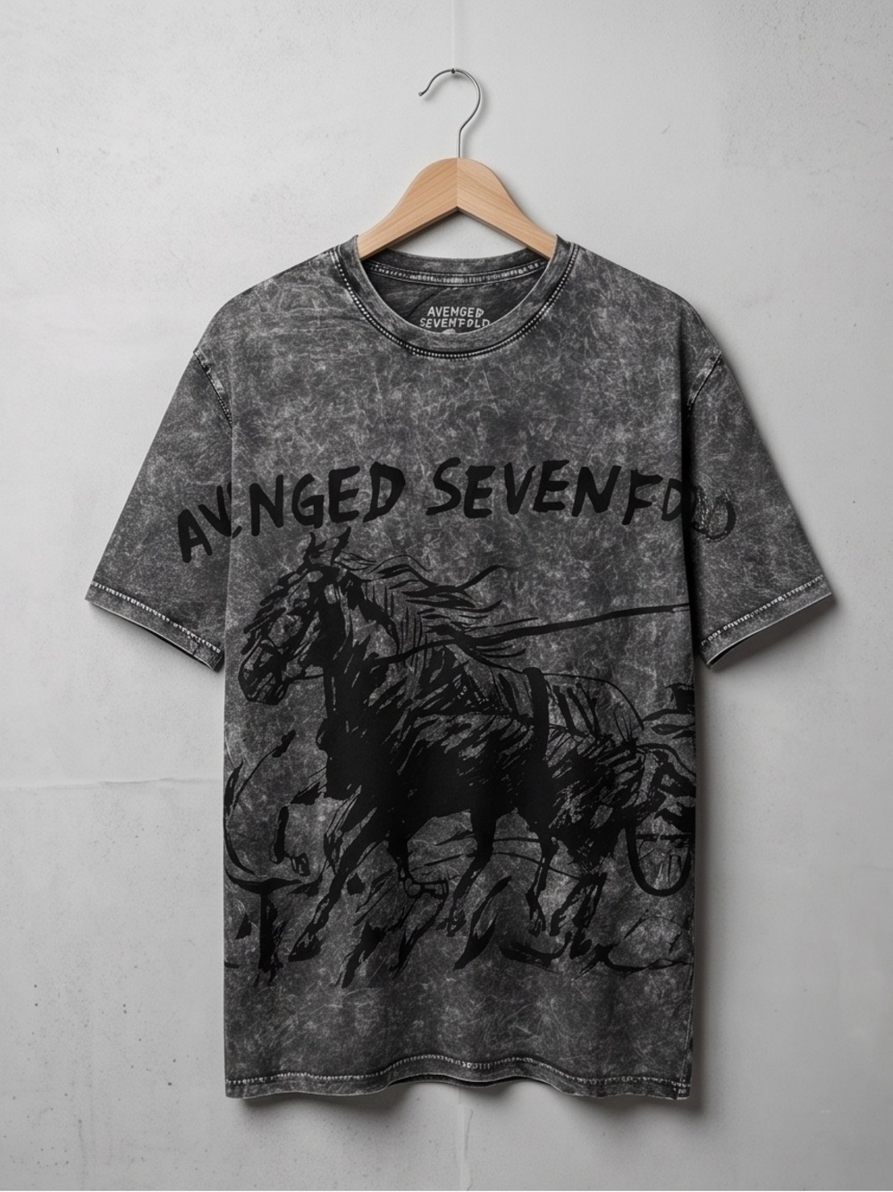 Unisex Avenged Sevenfold Distressed Acid Wash Graphic Band Tee